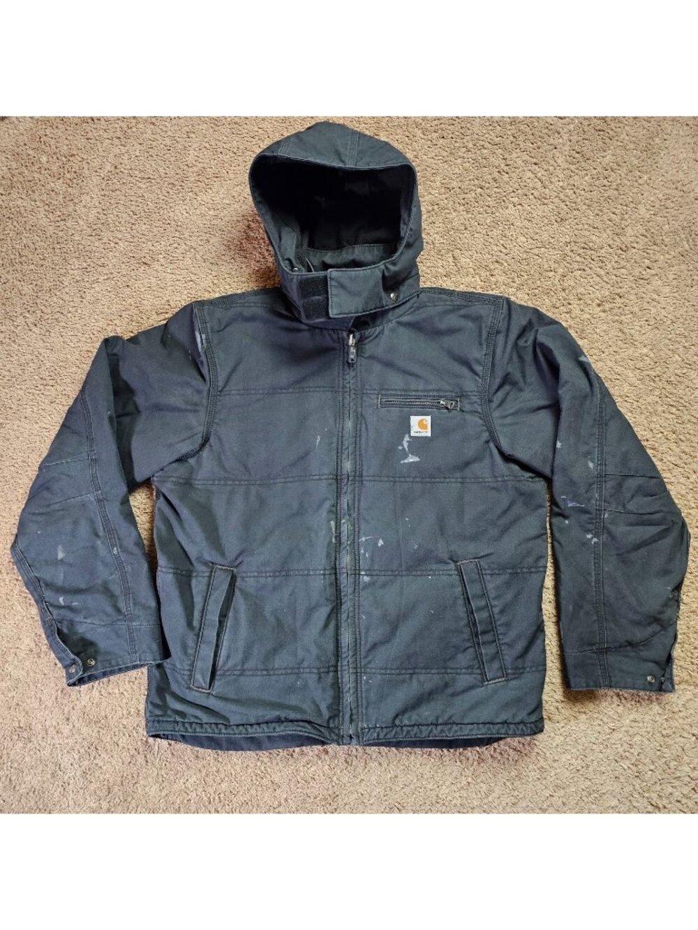 Carhartt Quick Duck Livingston Jacket Mens L Tall Black Thinsulate Hood Workwear